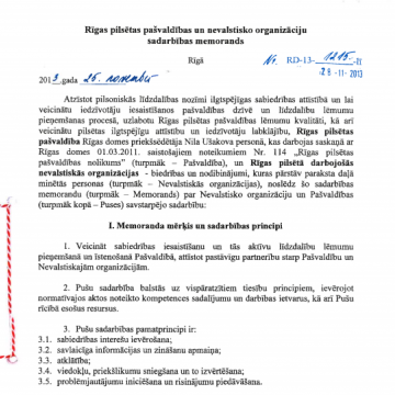 Parakstīts NVO sadarbības memorands ar Rīgas domi